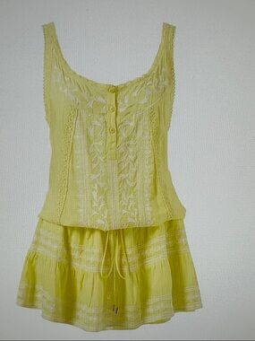 Jaz Yellow & white Embroidered Cotton dress